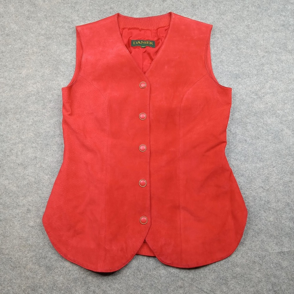 Danier Vest Womens Medium Vintage Suede Leather Button Front Lined Made Canada
